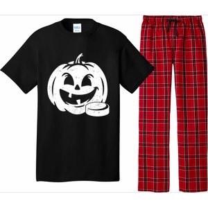 Distressed Pumpkin Hockey Halloween Hockey Player Gift Pajama Set