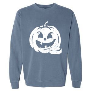 Distressed Pumpkin Hockey Halloween Hockey Player Gift Garment-Dyed Sweatshirt