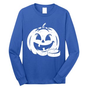 Distressed Pumpkin Hockey Halloween Hockey Player Gift Long Sleeve Shirt