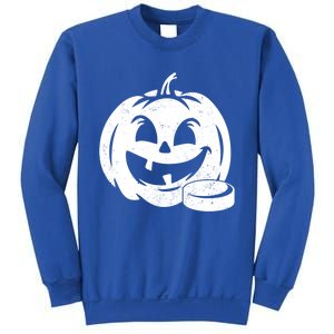 Distressed Pumpkin Hockey Halloween Hockey Player Gift Sweatshirt