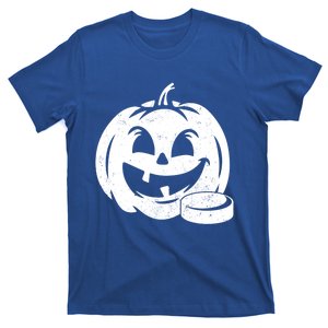 Distressed Pumpkin Hockey Halloween Hockey Player Gift T-Shirt