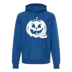 Distressed Pumpkin Hockey Halloween Hockey Player Gift Premium Hoodie