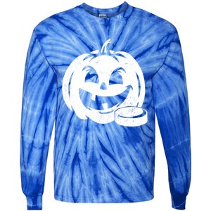 Distressed Pumpkin Hockey Halloween Hockey Player Gift Tie-Dye Long Sleeve Shirt