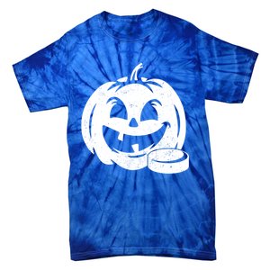 Distressed Pumpkin Hockey Halloween Hockey Player Gift Tie-Dye T-Shirt