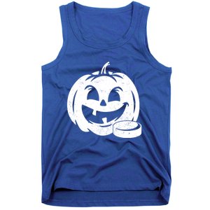 Distressed Pumpkin Hockey Halloween Hockey Player Gift Tank Top