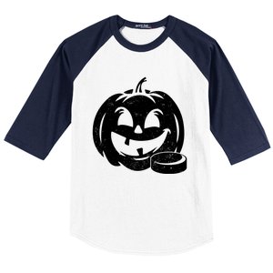 Distressed Pumpkin Hockey Halloween Hockey Player Gift Baseball Sleeve Shirt