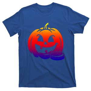 Distressed Pumpkin Hockey Halloween Hockey Player Gift T-Shirt