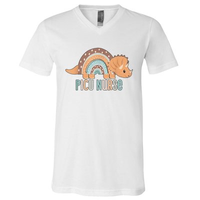 Dinosaur Pediatric ICU Nurse PICU RN Crew Nurse Graduation V-Neck T-Shirt