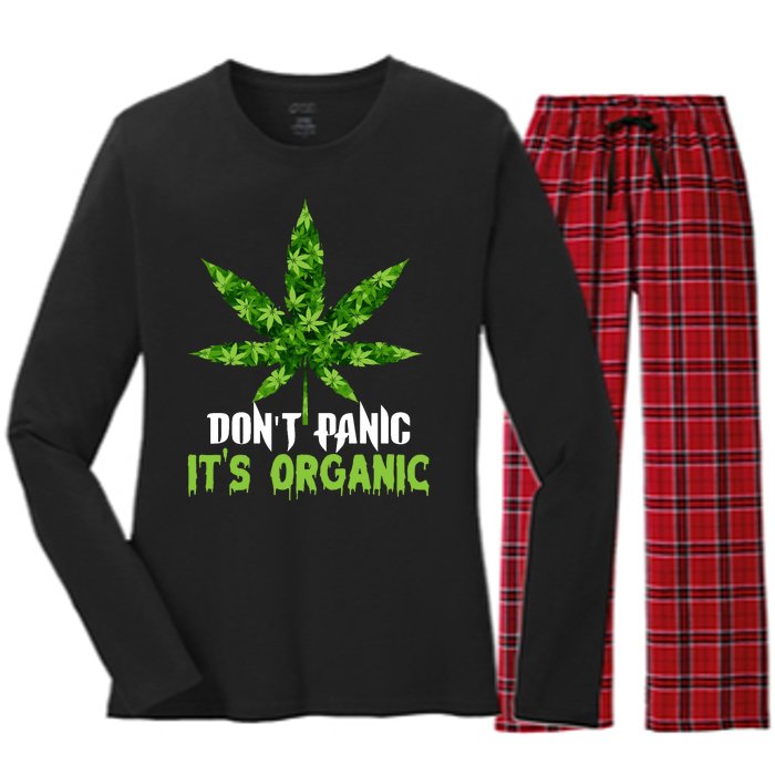 Don't Panic It's Organic Medical Marijuana Women's Long Sleeve Flannel Pajama Set 