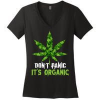 Don't Panic It's Organic Medical Marijuana Women's V-Neck T-Shirt