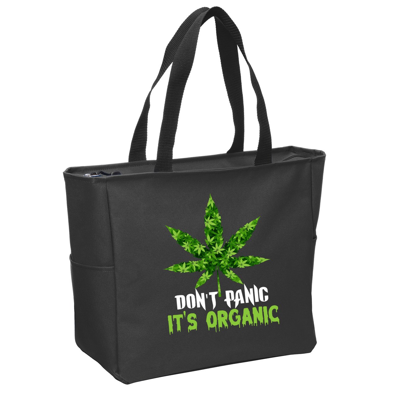 Don't Panic It's Organic Medical Marijuana Zip Tote Bag