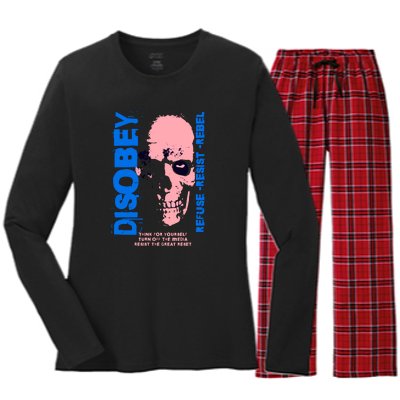 Disobey Politically Incorrect Resist The Great Reset Women's Long Sleeve Flannel Pajama Set 