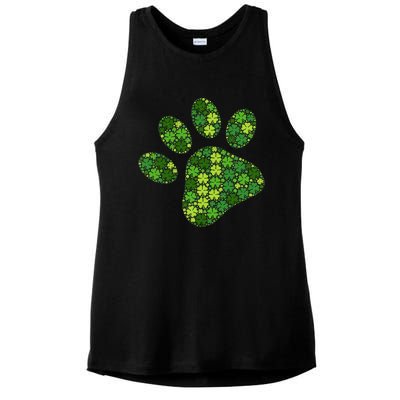 Dog Paw Irish Lucky Green Shamrock Clover St Patricks Day Gift Ladies PosiCharge Tri-Blend Wicking Tank