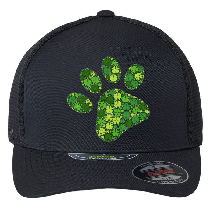 Dog Paw Irish Lucky Green Shamrock Clover St Patricks Day Gift Flexfit Unipanel Trucker Cap