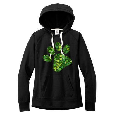 Dog Paw Irish Lucky Green Shamrock Clover St Patricks Day Gift Women's Fleece Hoodie