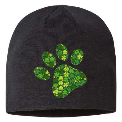 Dog Paw Irish Lucky Green Shamrock Clover St Patricks Day Gift Sustainable Beanie