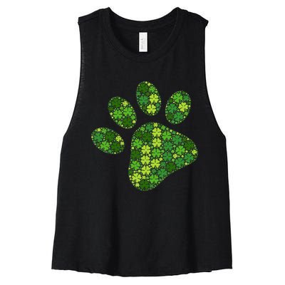 Dog Paw Irish Lucky Green Shamrock Clover St Patricks Day Gift Women's Racerback Cropped Tank