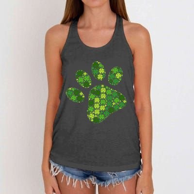 Dog Paw Irish Lucky Green Shamrock Clover St Patricks Day Gift Women's Knotted Racerback Tank