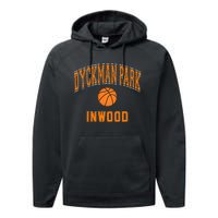 Dyckman Park Inwood Text Basketball Orange Print Performance Fleece Hoodie