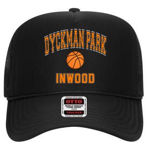 Dyckman Park Inwood Text Basketball Orange Print High Crown Mesh Back Trucker Hat