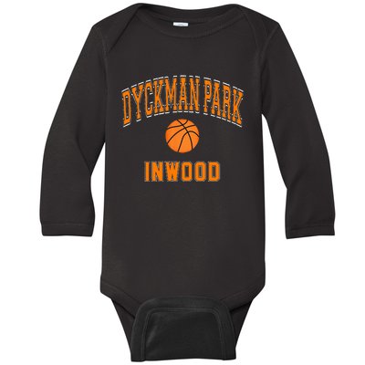 Dyckman Park Inwood Text Basketball Orange Print Baby Long Sleeve Bodysuit