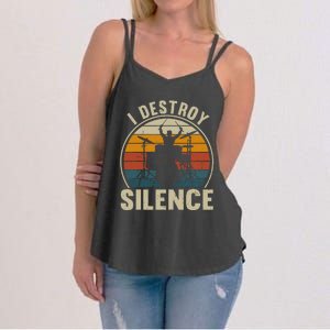 Drums Player I Destroy Silence Drummer  Women's Strappy Tank