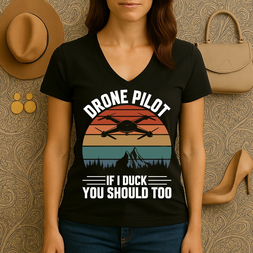 Drone Pilot If I Duck You Should Too Quadcopter Drone Pilot Rc Drones Women's V-Neck T-Shirt