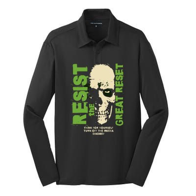 Disobey Politically Incorrect Resist The Great Reset Silk Touch Performance Long Sleeve Polo