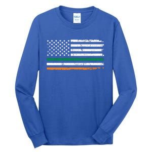 Distressed Patriotic Irish American Flag Gift Tall Long Sleeve T-Shirt