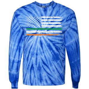 Distressed Patriotic Irish American Flag Gift Tie-Dye Long Sleeve Shirt