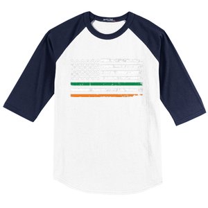 Distressed Patriotic Irish American Flag Gift Baseball Sleeve Shirt