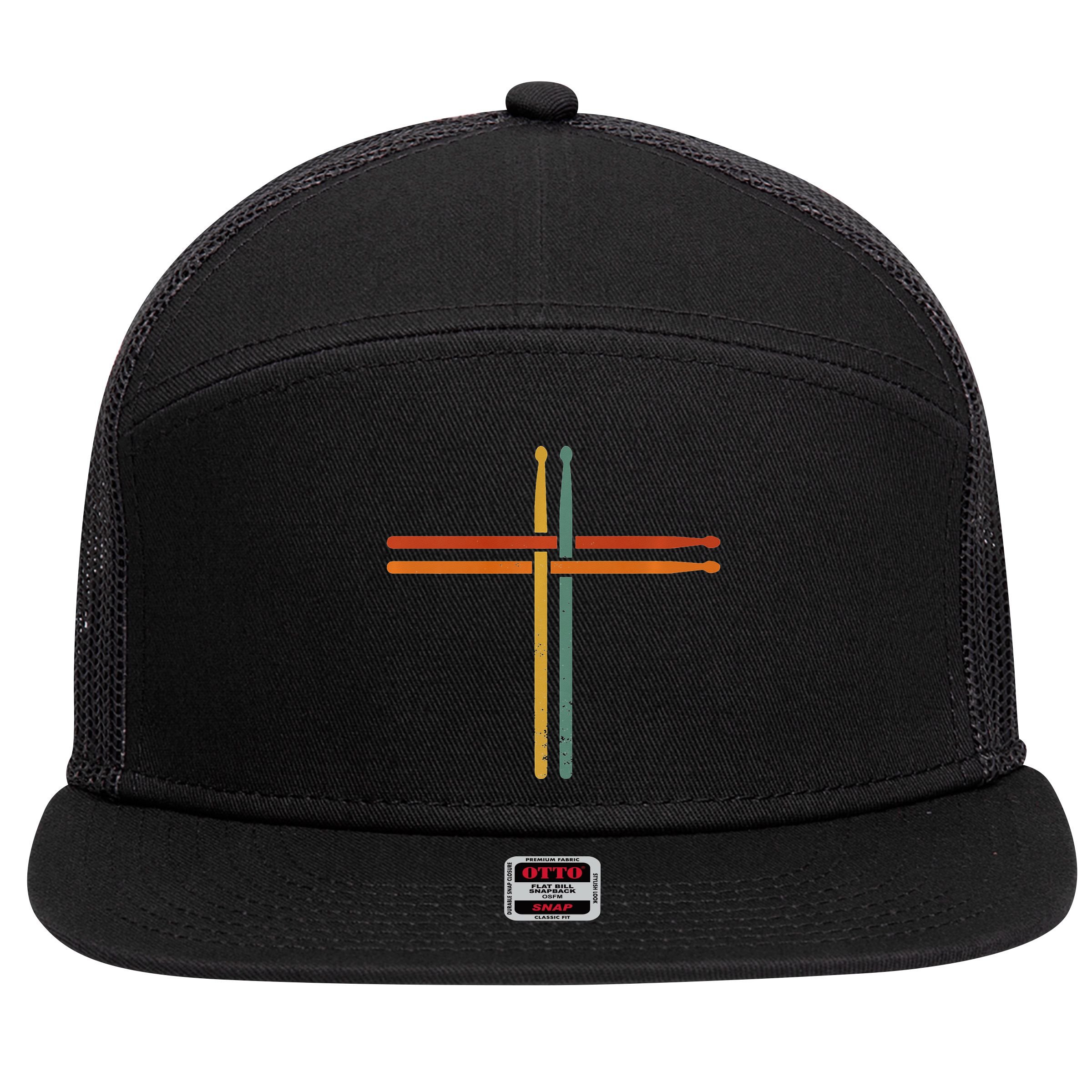 Drumming Percussion Jesus Christian Drummer Drum Stick 7 Panel Mesh Trucker Snapback Hat