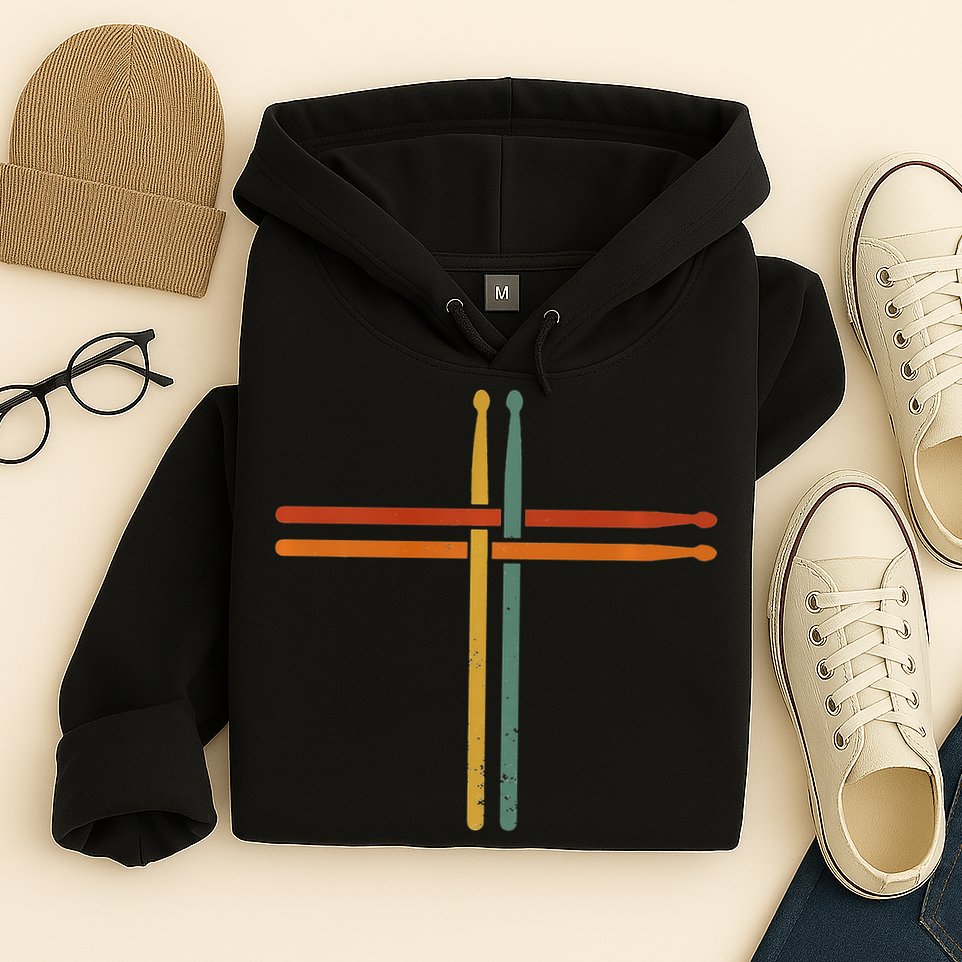 Drumming Percussion Jesus Christian Drummer Drum Stick Hoodie