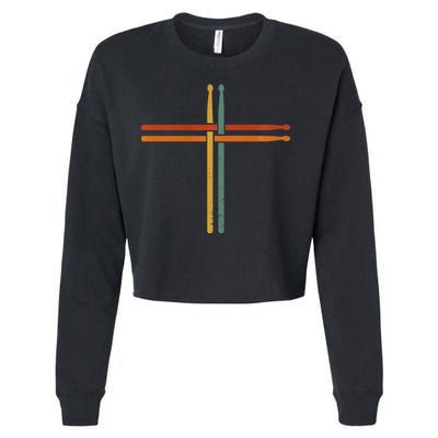 Drumming Percussion Jesus Christian Drummer Drum Stick Cropped Pullover Crew