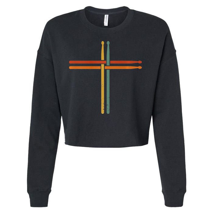 Drumming Percussion Jesus Christian Drummer Drum Stick Cropped Pullover Crew
