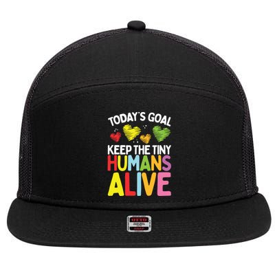 Daycare Provider Keep Tiny Humans Alive Childcare Teacher 7 Panel Mesh Trucker Snapback Hat