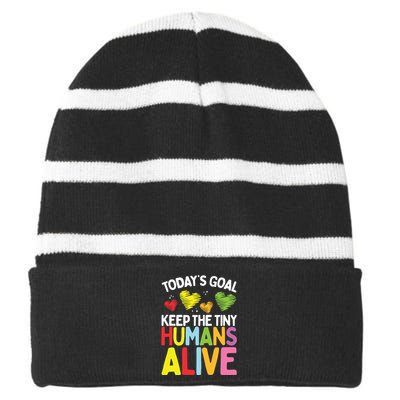 Daycare Provider Keep Tiny Humans Alive Childcare Teacher Striped Beanie with Solid Band