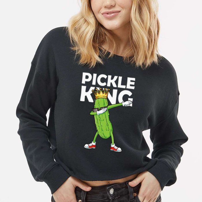 Dabbing Pickle King Cucumber Dab Funny Veggie Vegetarian Cropped Pullover Crew