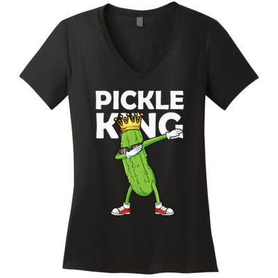 Dabbing Pickle King Cucumber Dab Funny Veggie Vegetarian Women's V-Neck T-Shirt