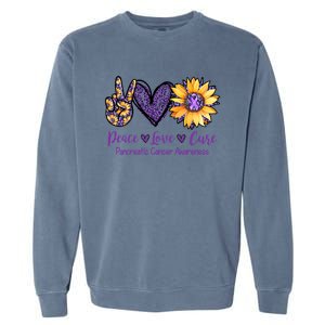 Daisy Peace Love Cure Pancreatic Cancer Awareness Gift Meaningful Gift Garment-Dyed Sweatshirt