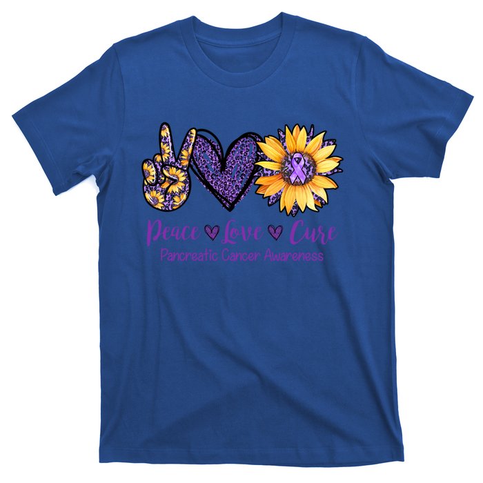 Daisy Peace Love Cure Pancreatic Cancer Awareness Gift Meaningful Gift T-Shirt