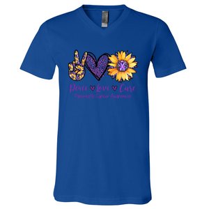 Daisy Peace Love Cure Pancreatic Cancer Awareness Gift Meaningful Gift V-Neck T-Shirt