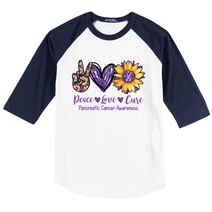 Daisy Peace Love Cure Pancreatic Cancer Awareness Gift Meaningful Gift Baseball Sleeve Shirt