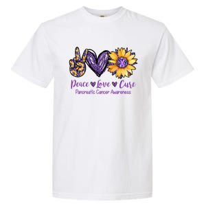 Daisy Peace Love Cure Pancreatic Cancer Awareness Gift Meaningful Gift Garment-Dyed Heavyweight T-Shirt