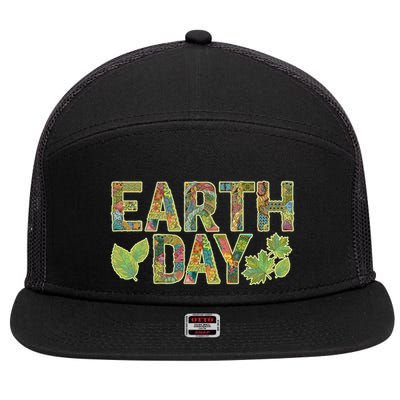 Decorative Pattern Letters Earth Day 7 Panel Mesh Trucker Snapback Hat