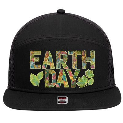 Decorative Pattern Letters Earth Day 7 Panel Mesh Trucker Snapback Hat