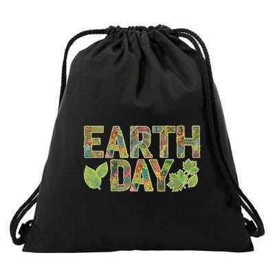 Decorative Pattern Letters Earth Day Drawstring Bag