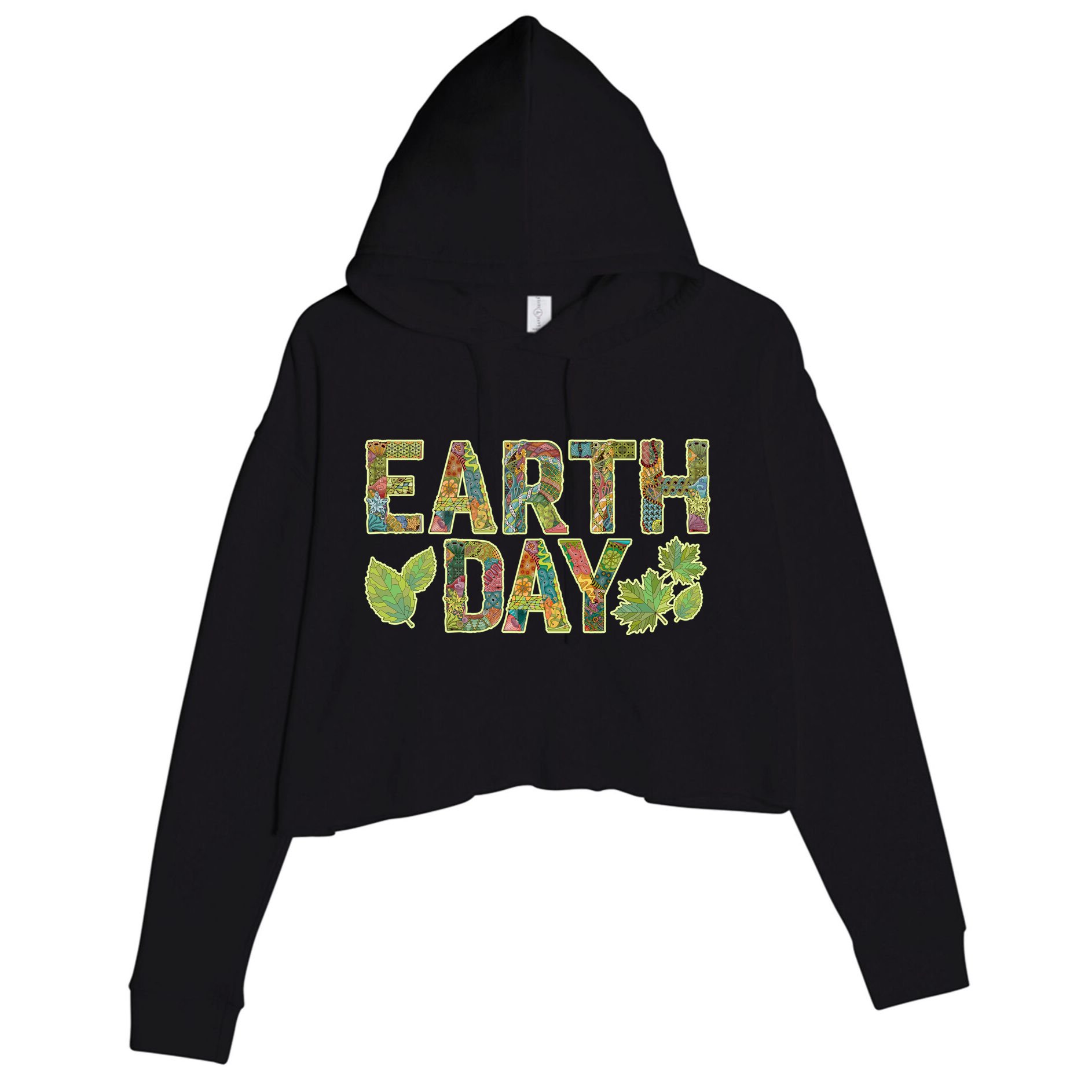 Decorative Pattern Letters Earth Day Crop Fleece Hoodie