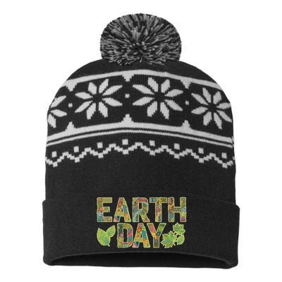 Decorative Pattern Letters Earth Day USA-Made Snowflake Beanie