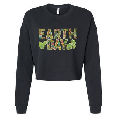 Decorative Pattern Letters Earth Day Cropped Pullover Crew